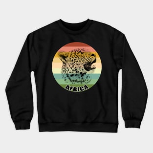 Inquisitive Young Leopard Close-up on Vintage Retro Africa Sunset Crewneck Sweatshirt